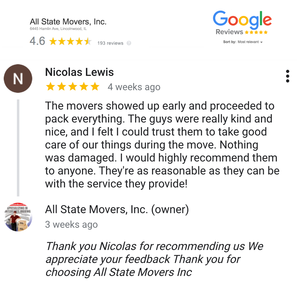 All State Movers - Customer Review
